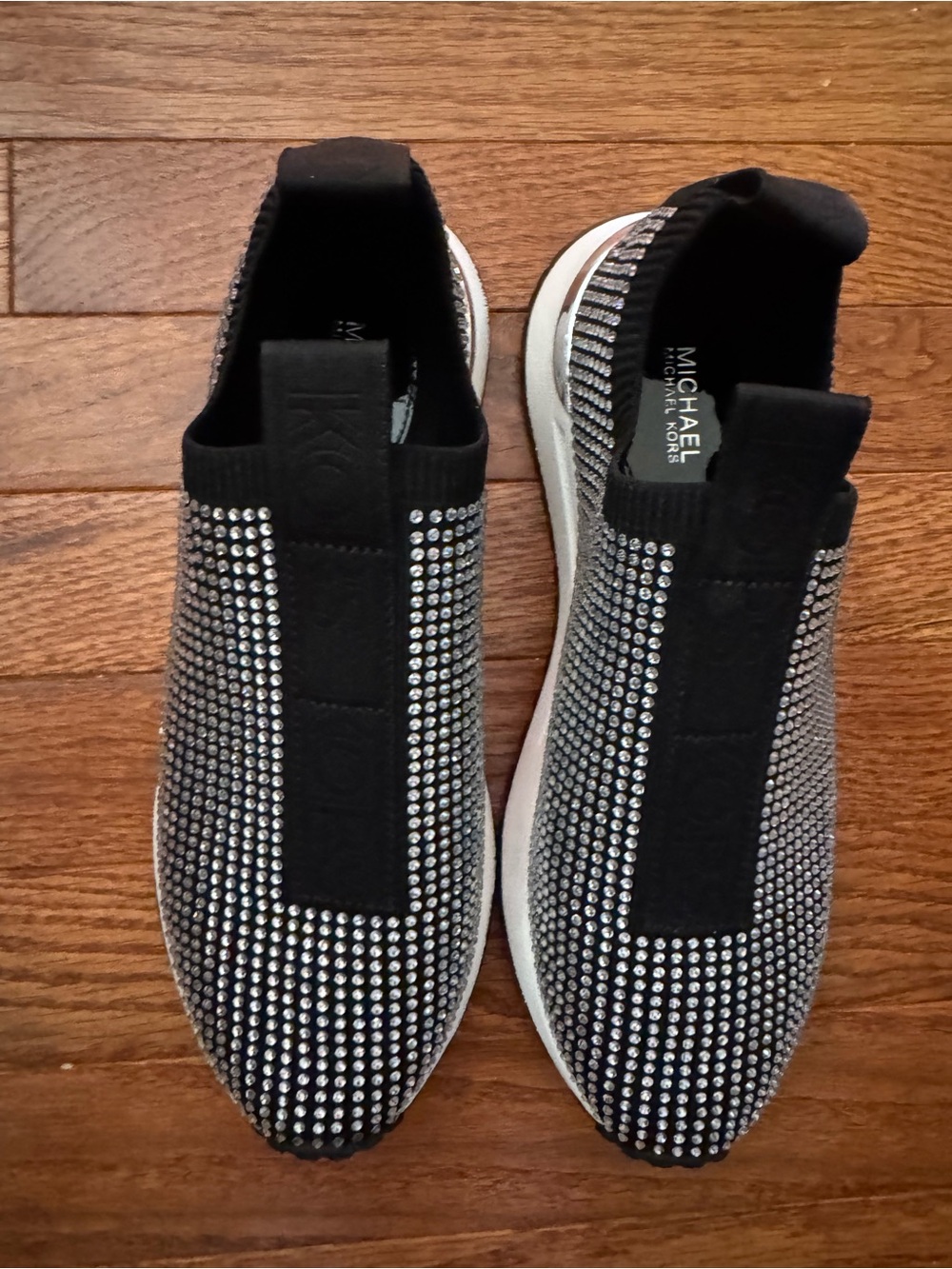 MICHAEL Michael Kors Black Crystal Slip-On Knit Sneakers new w/o box